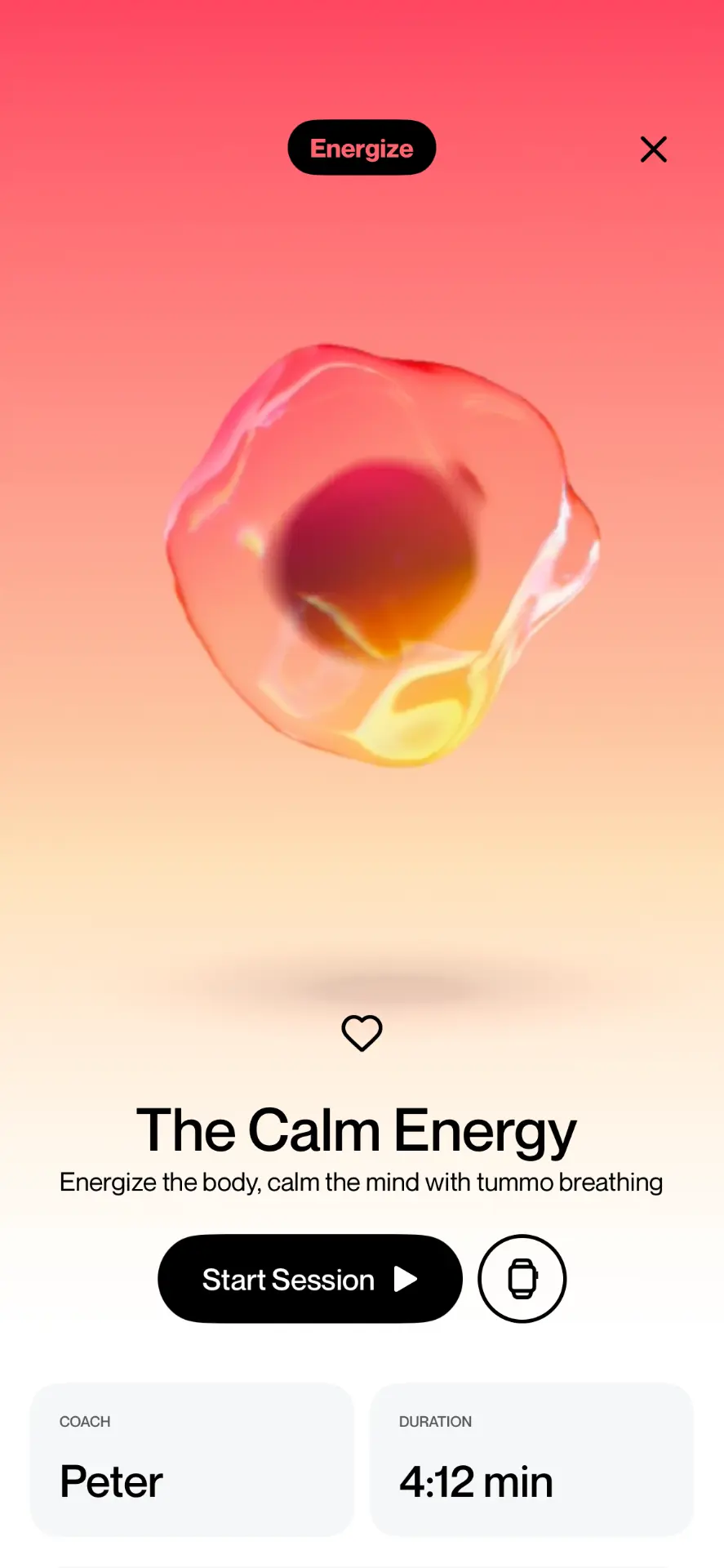 The Calm Energy session in the Regulate app